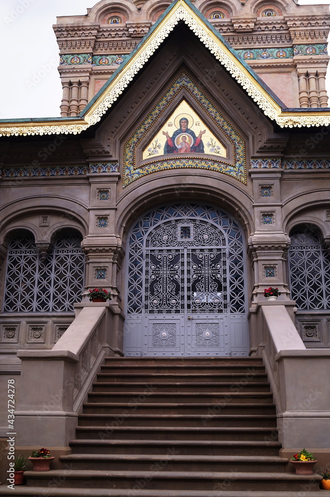 Entrance door of the Russian Orthodox Church of the Nativity in Florence, Italy