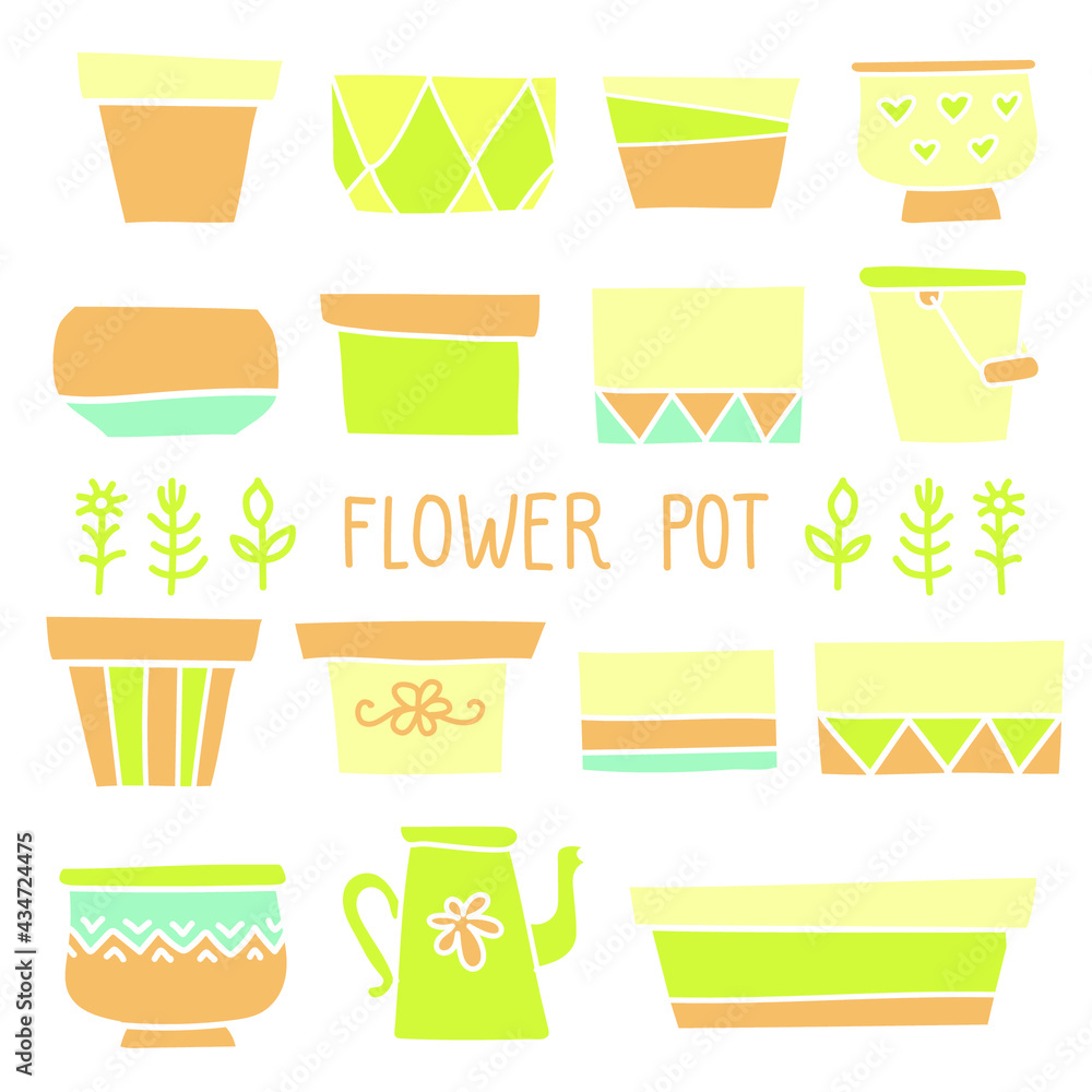 Flower pots isolated flat style design. Vector set of flower pots illustration Close up isolated on white backgro Flower pots isolated flat style design. Vector set of flower pots illustration Close up isolated on white backgro