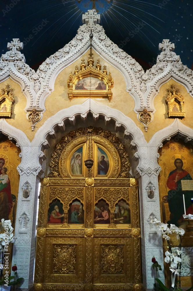 Iconostasis inside the Russian Orthodox Church of the Nativity in Florence, Italy