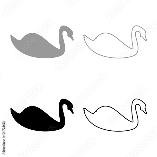 Swan bird Waterbird silhouette grey black color vector illustration solid outline style image