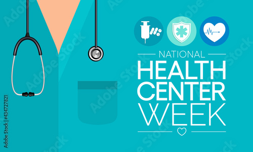 National health Center week is observed every year during August, to raise awareness about the mission and accomplishments of America's health centers over the past five decades. Vector illustration.