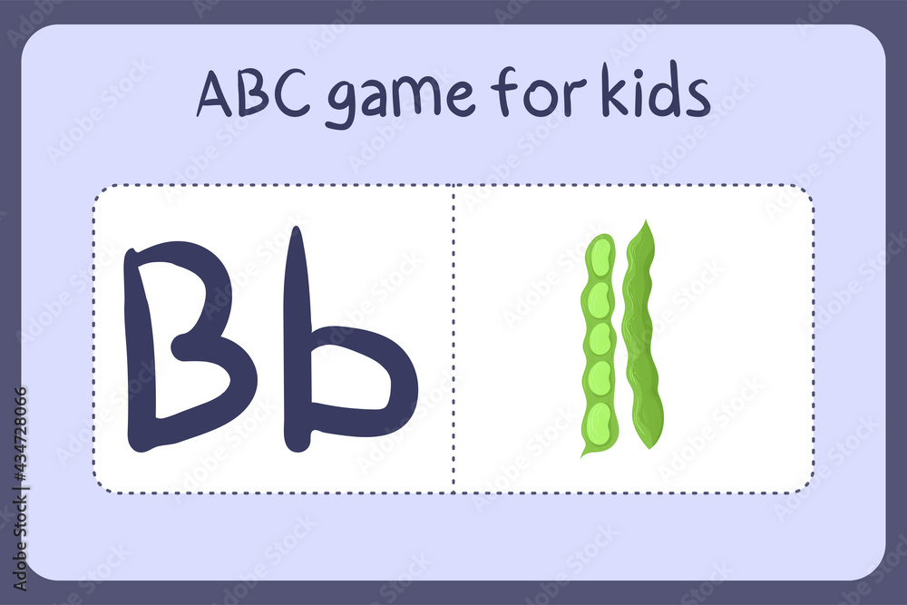 Kid Alphabet Mini Games In Cartoon Style With Letter B - Bean. Vector ...