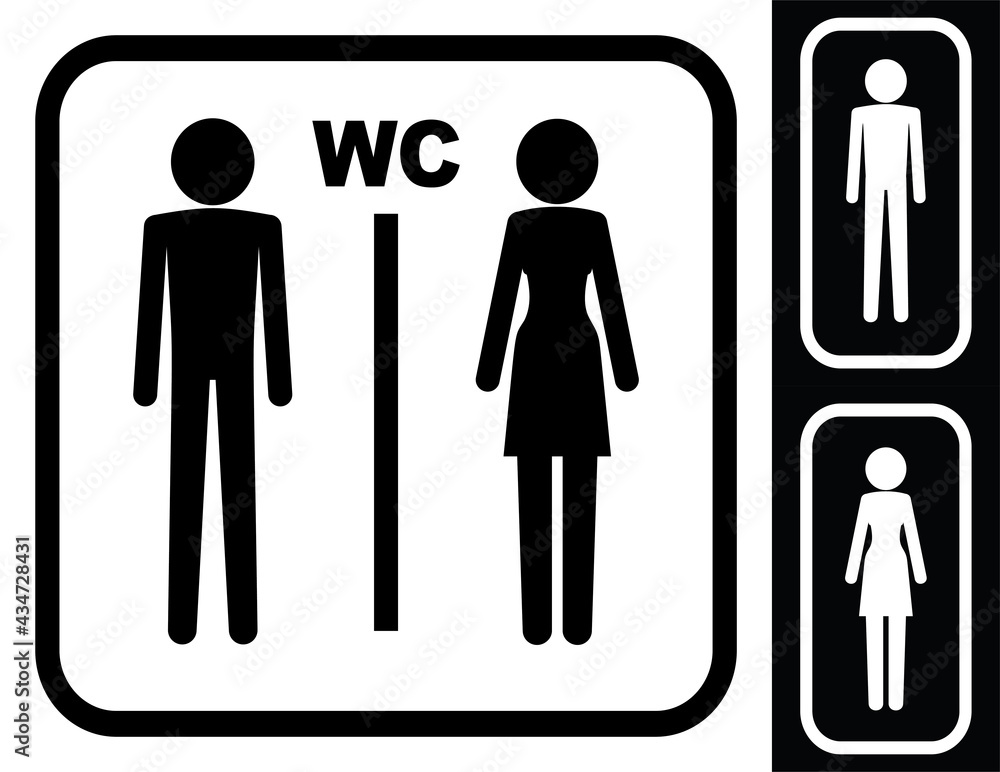 Set of wc glyphs icon. Man and woman stick figure for toilet room. Two persons in one square sign. Illustration print vector Set of wc glyphs icon. Man and woman stick figure for toilet room. Two persons in one square sign. Illustration print vector