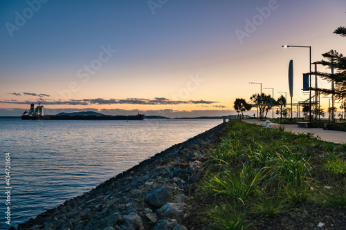 Ship passing Eastshores in Gladstone  Queensland