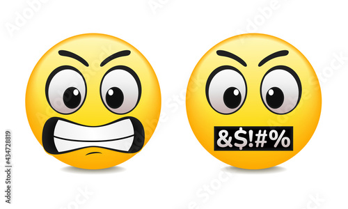 Angry emoticon. Cute emoji swear. Obscene languague. Cursed, bad word, swearing or vulgar word. Mad emoji. Illustration vector
