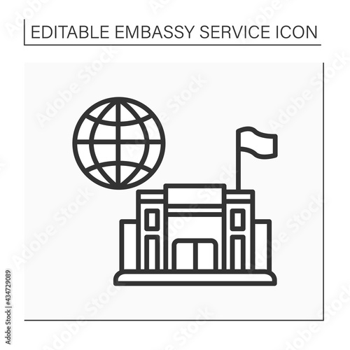 Consulate line icon. Office or consul jurisdiction. Foreign government. Diplomatic mission. Embassy service concept. Isolated vector illustration. Editable stroke