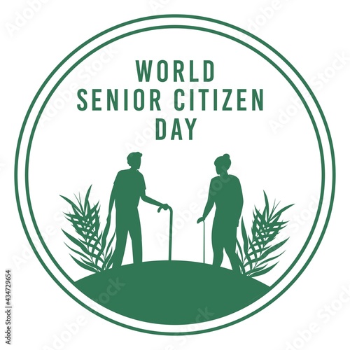 World senior citizen day vector illustration inside green round shape and text effect, senior citizen day special vector design, Green, tree, Round shape.
