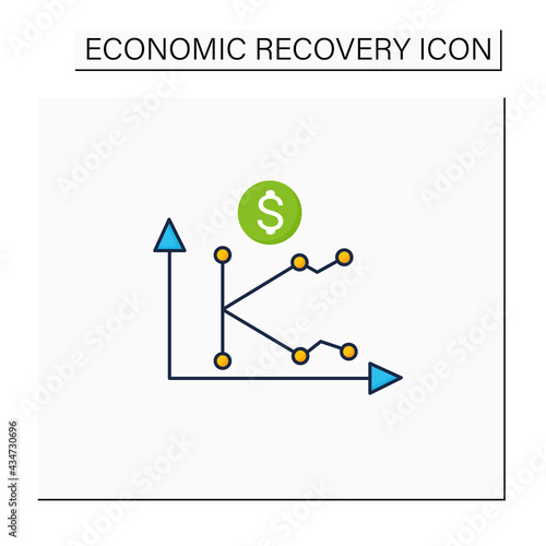 K shaped recovery color icon. Economy fluctuations. Different economy parts recover at different rates, times, or magnitudes. Business concept. Isolated vector illustration