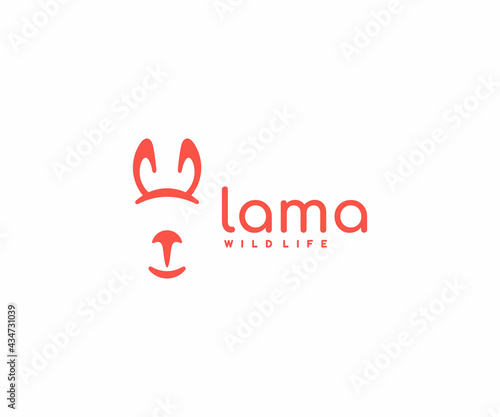Lama logo design. Cute cartoon alpaca vector design. Llama linear wildlife logotype