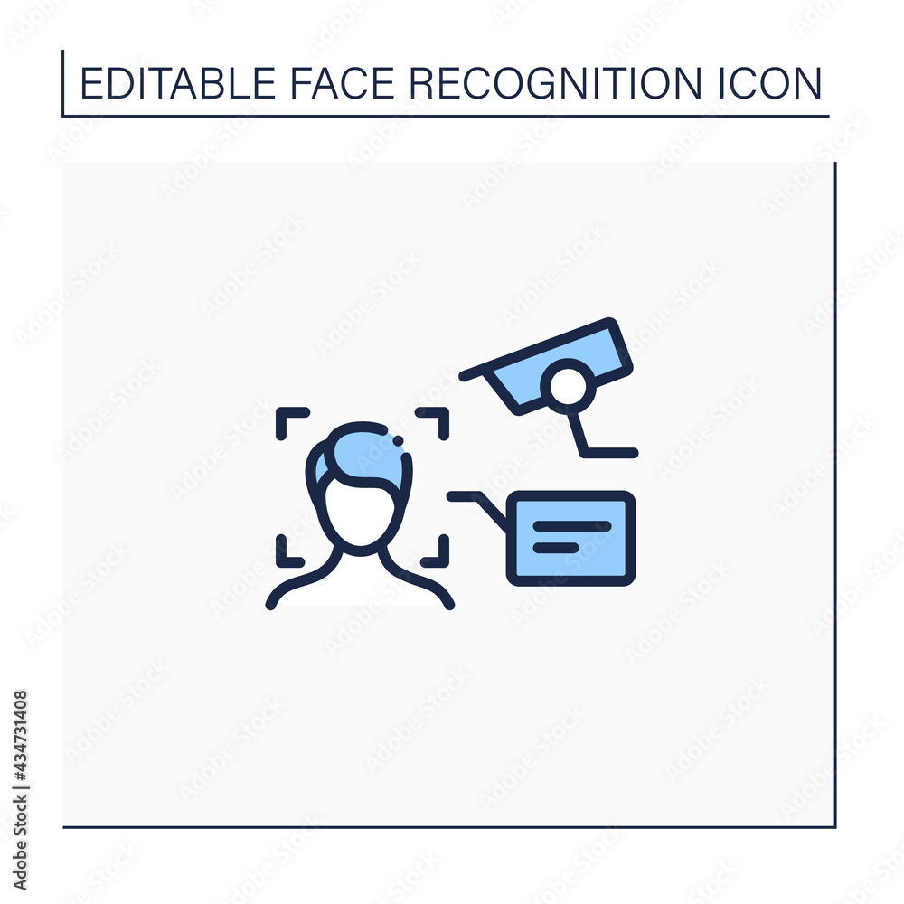 Video face recognition line icon. Authentication by facial recognition.Identify person using camera.Identity detection concept. Isolated vector illustration.Editable stroke Video face recognition line icon. Authentication by facial recognition.Identify person using camera.Identity detection concept. Isolated vector illustration.Editable stroke