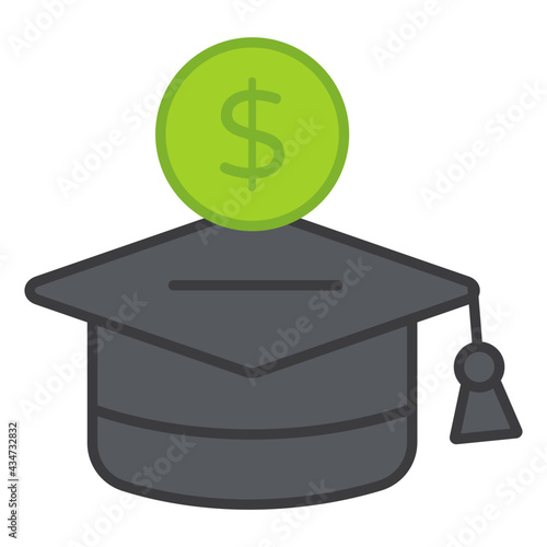 Dollar with mortarboard, educational grant icon