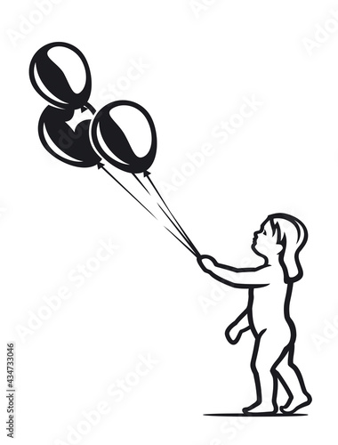 Girl with balloons simple illustration.  © master24