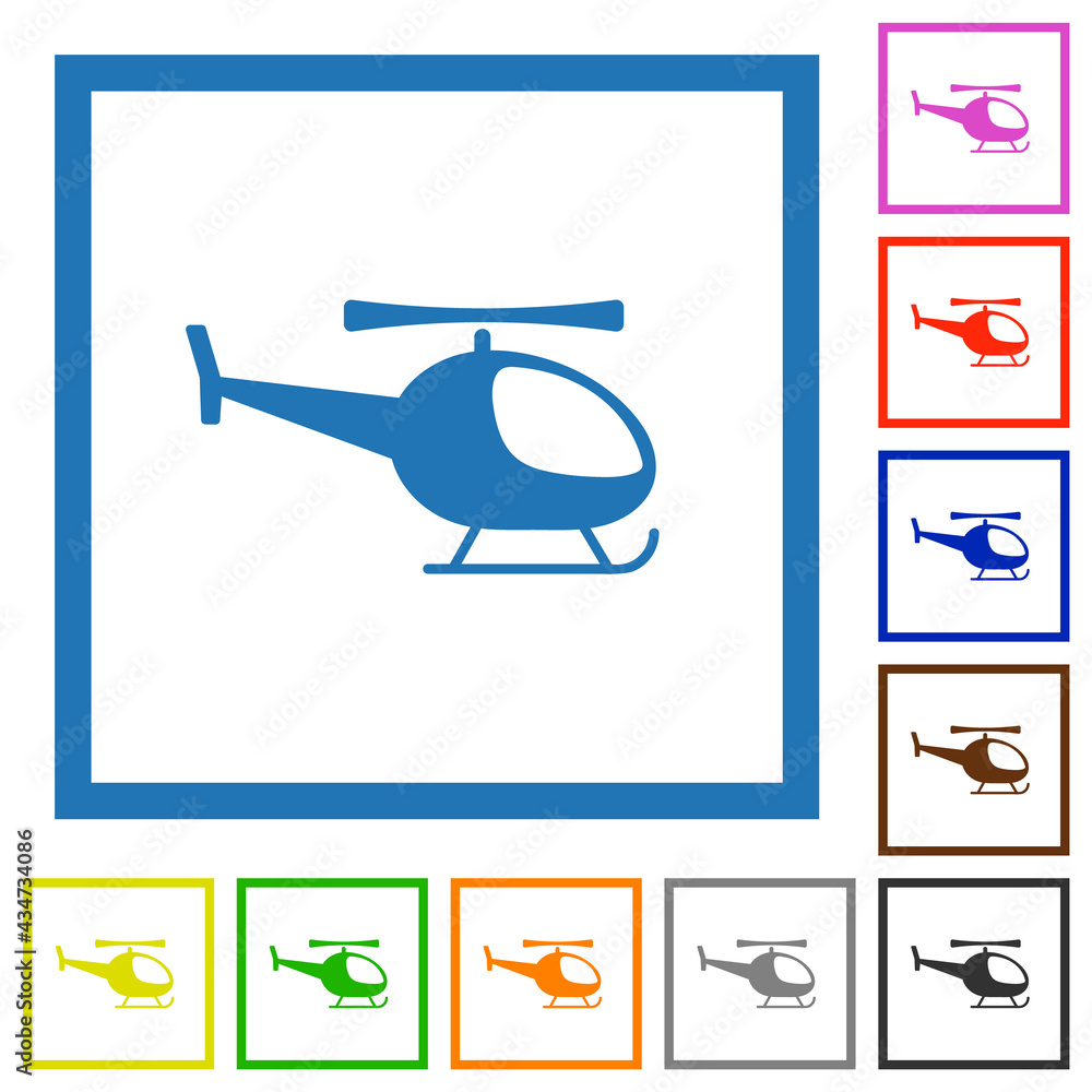 Helicopter flat framed icons