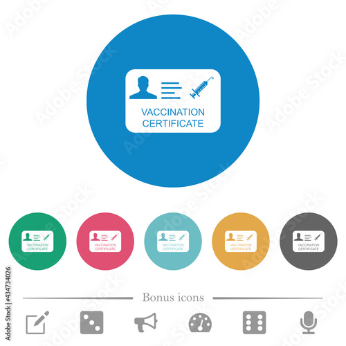 Vaccination certificate flat round icons
