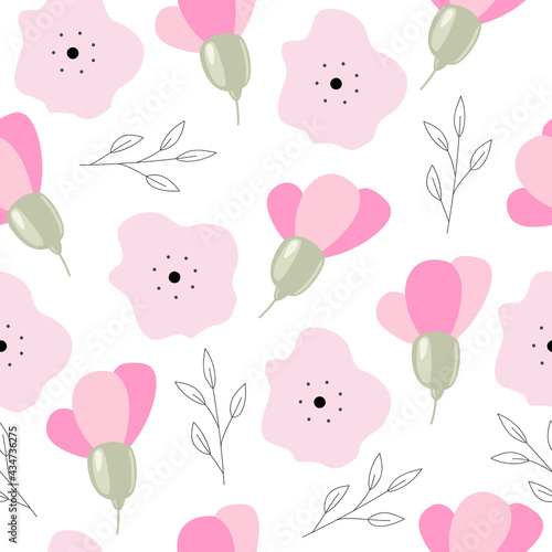 Wild flowers in a modern style. Seamless pattern for home decor and textile.