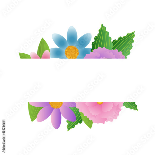 
Beautiful floral frame for an inscription. Banner template with large flowers on the background. Vector illustration