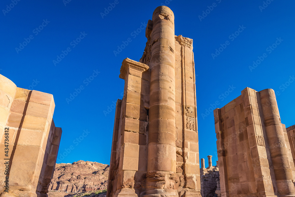 Columns of Hadrian Gate in Petra historic and archaeological city, Jordan