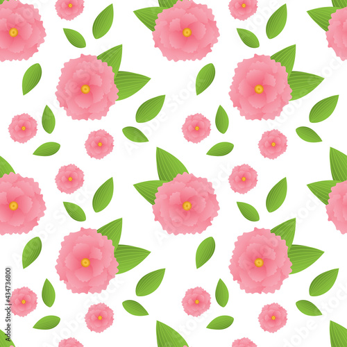 Seamless pattern with peony and leaves. Endless texture for seasonal spring summer design. Vector illustration