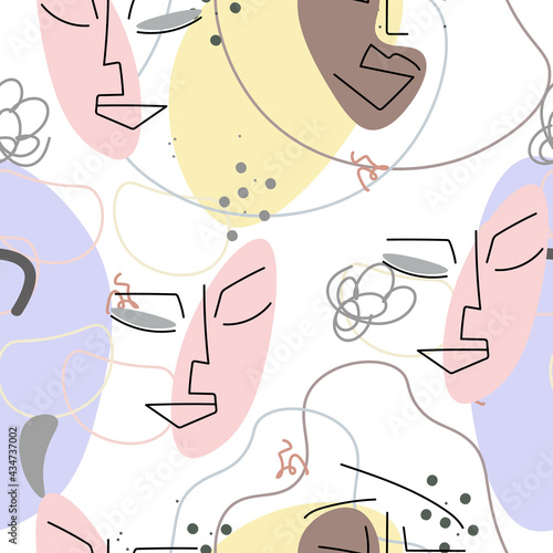 Face line pattern Abstract drawing seamless print