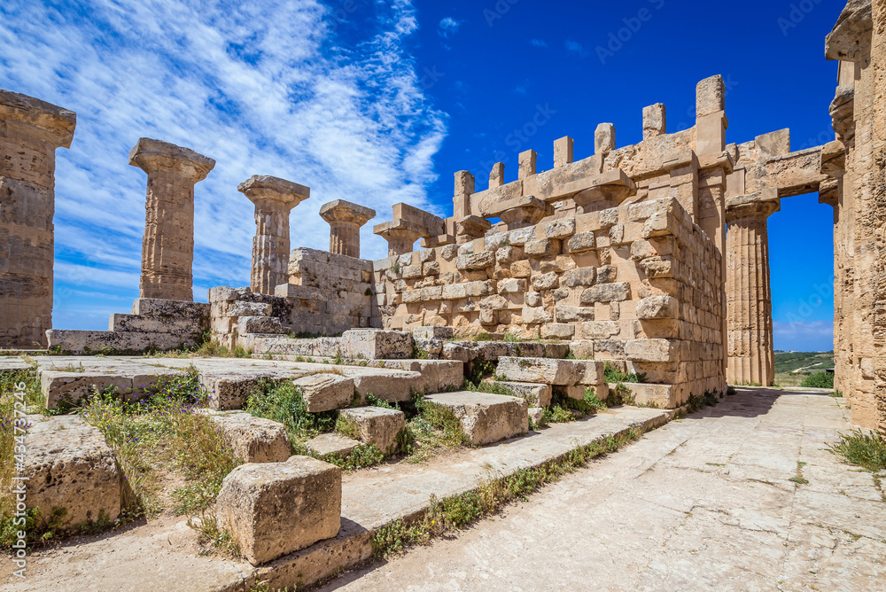 Remains of Hera Temple in Selinunte ancient city on Sicily Island, Italy
