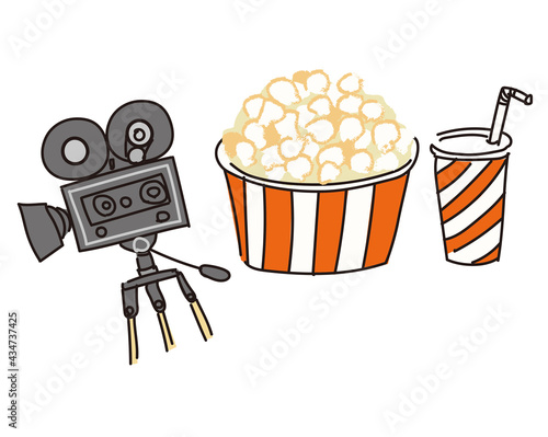 ポップコーンと映写機　映画のイメージイラスト