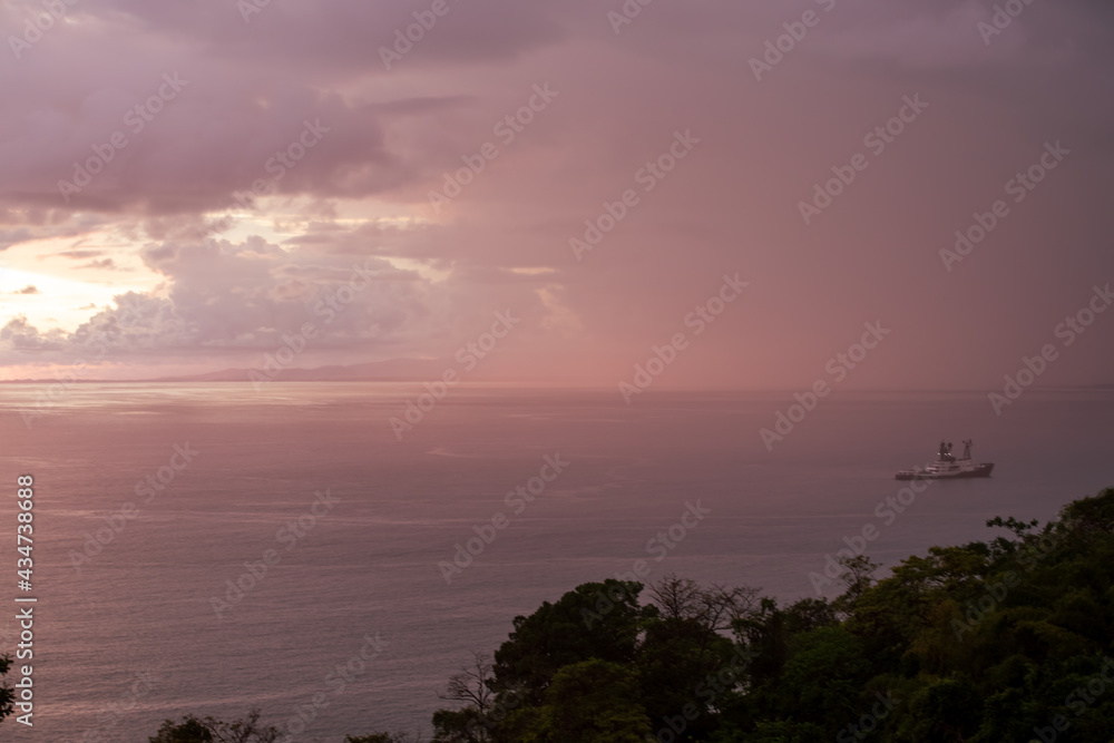 View of sunset on the Pacific coast of Manuel Antonio