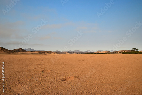 impressive red desert landscape, blue sky, namibian nature