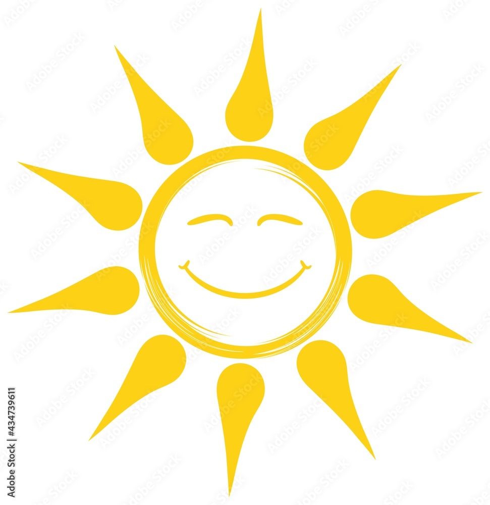 Lachende Sonne als Vektor auf einem weißen isolierten Hintergrund