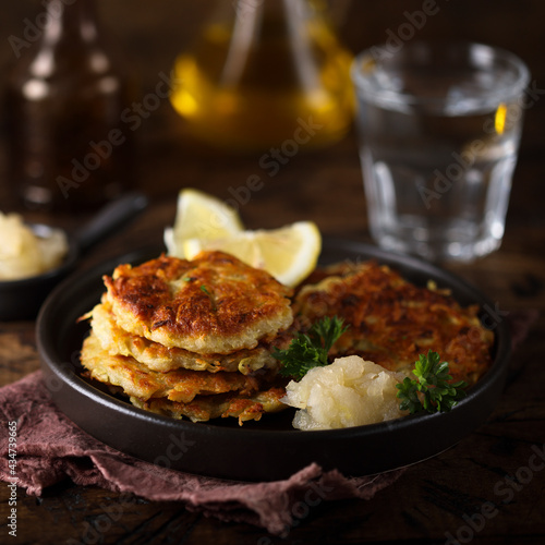 Homemade potato pancakes with apple sauce