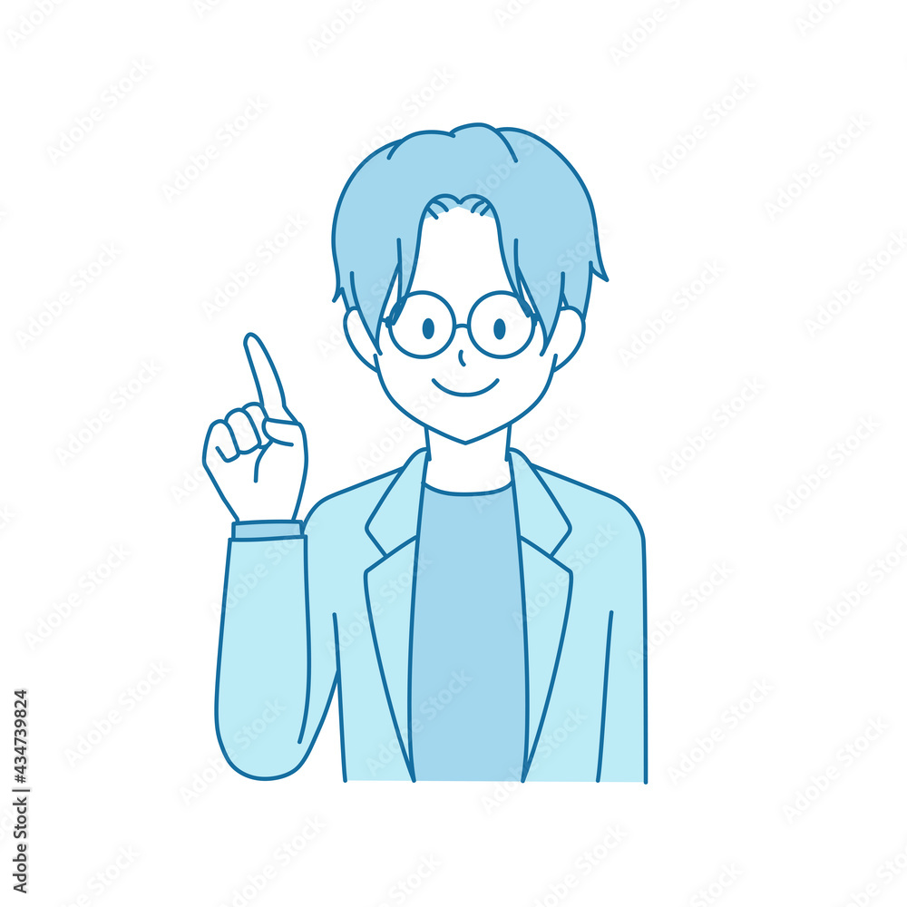 Business Glasses man pointing blue illustration Business Glasses man pointing blue illustration