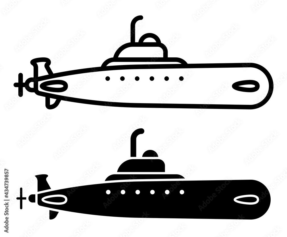 military combat submarine. Marine fleet. Underwater research. Simple linear icon, silhouette. Vector military combat submarine. Marine fleet. Underwater research. Simple linear icon, silhouette. Vector