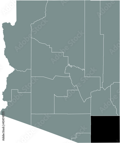 Black highlighted location map of the US Cochise county inside gray map of the Federal State of Arizona, USA