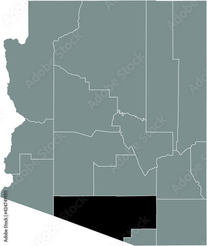 Black highlighted location map of the US Pima county inside gray map of the Federal State of Arizona, USA