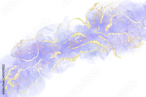 Mauve liquid watercolor background with golden glitter splash. Pastel violet marble alcohol ink drawing effect. Vector illustration of abstract stylish fluid art amethyst backdrop