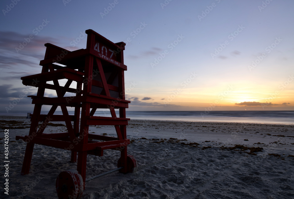 lifeguard chair in Sunrise light lifeguard chair in Sunrise light
