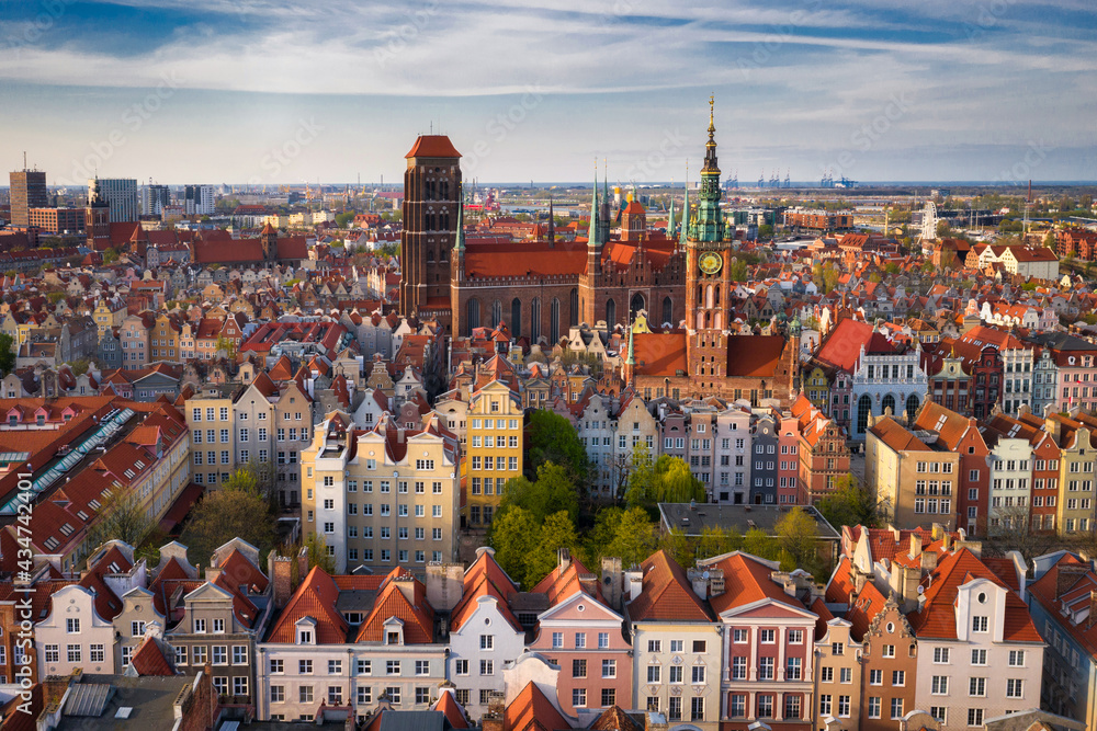 Beautiful architecture of the old town in Gdansk before sunset. Poland