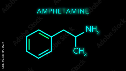 Amphetamine or alphamethylphenethylamine Molecular Structure Symbol on black background