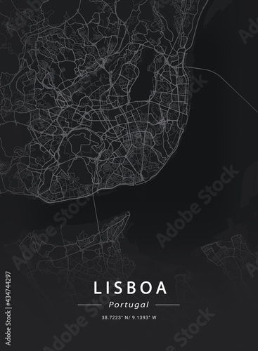 Canvas Print Map of Lisbon, Portugal