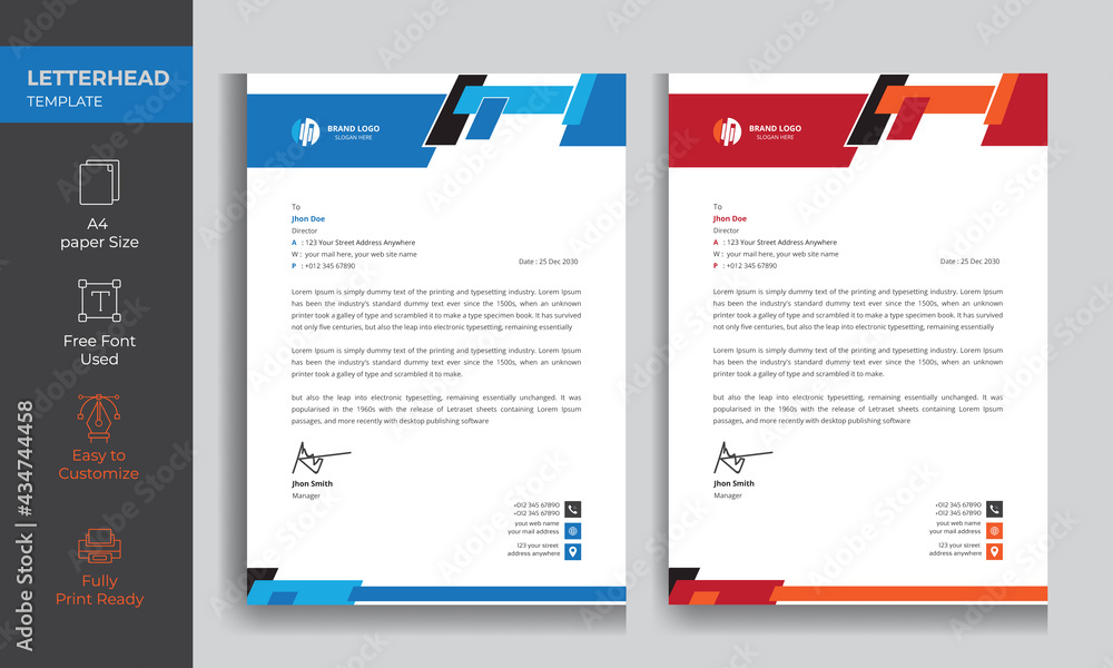 Professional Clean Letterhead Design Template fully editable and print Ready
