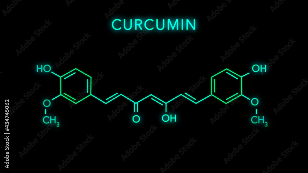 Curcumin Molecular Structure Symbol on black background