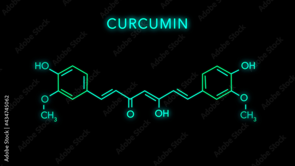 Curcumin Molecular Structure Symbol on black background Curcumin Molecular Structure Symbol on black background