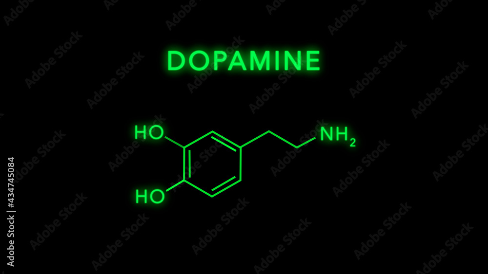 Dopamine Molecular Structure Symbol on Black Background Dopamine Molecular Structure Symbol on Black Background