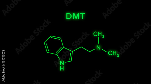 DMT or Dimethyltryptamine Molecular Structure Symbol on Black Background