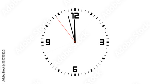 Flat Design Clock 24 hours Style before midnight with second arrow Illustration