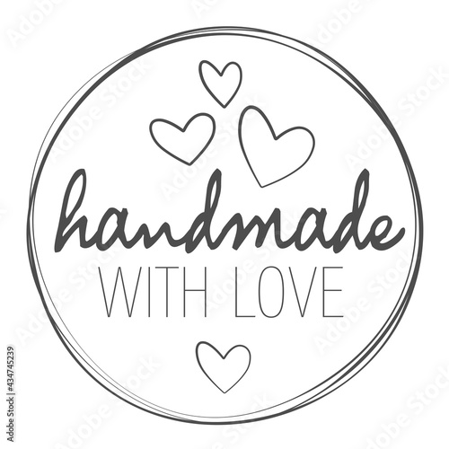 round HANDMADE WITH LOVE sticker or label isolated on white vector illustration photo