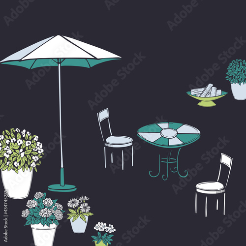 Hand drawn garden furniture. Vector sketch illustration.