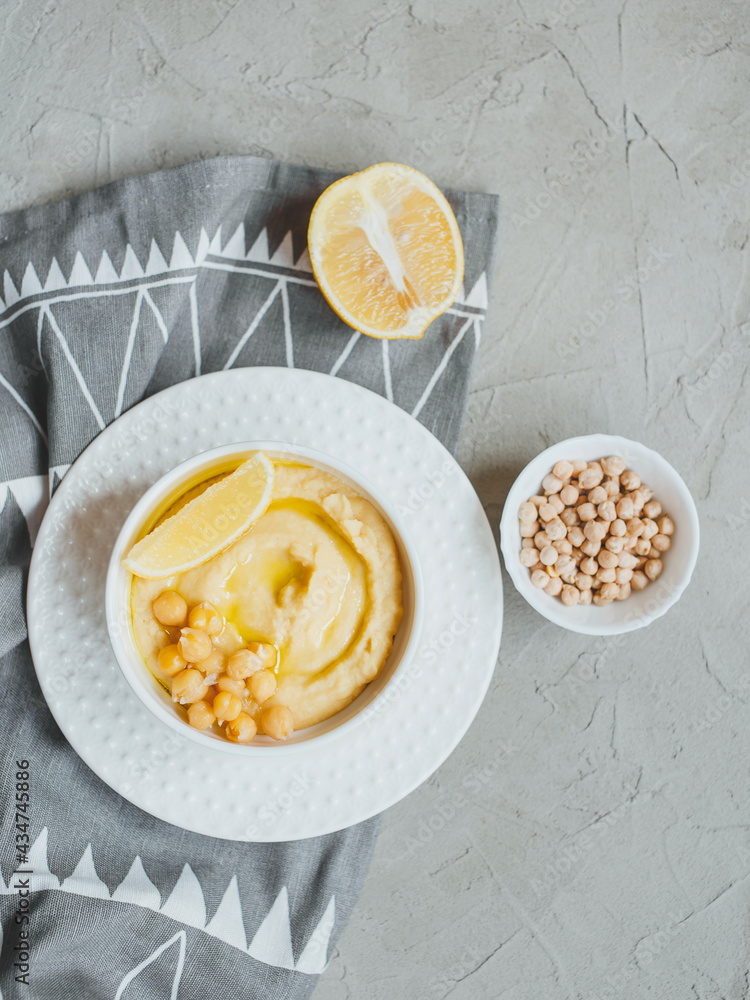 Hummus from chickpeas, with olive oil and lemon Hummus from chickpeas, with olive oil and lemon