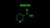 Niacin or Nicotinic Acid also known as Vitamin B3 Molecular Structure Symbol on black background