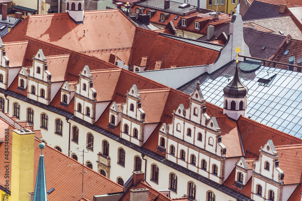 Aerial View of the Old city of Munich with Rooftops 