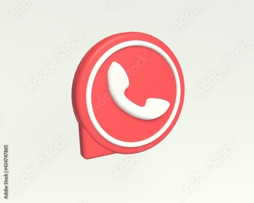 Phone call icon. 3d flat rounded symbol. Call symbol in 3D style for the website, applications, user interface. 3d rendering illustration